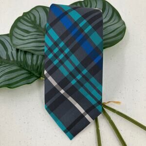Little Black Tie Teal Gray Blue White Plaid Wedding Business Office Neck Tie